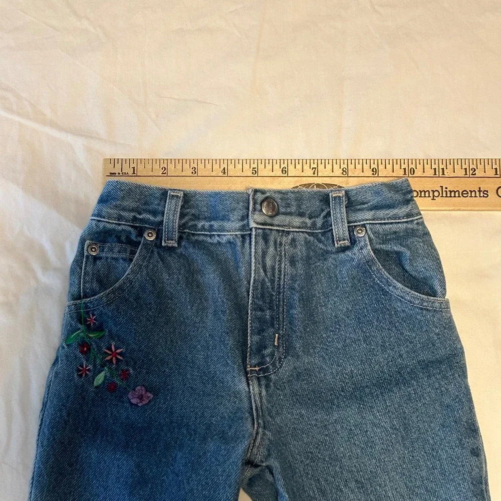 Vtg Y2K Sonoma Jean Co‎ Girls Flare Jeans Denim Embroidered Flower Pink Trim 6X